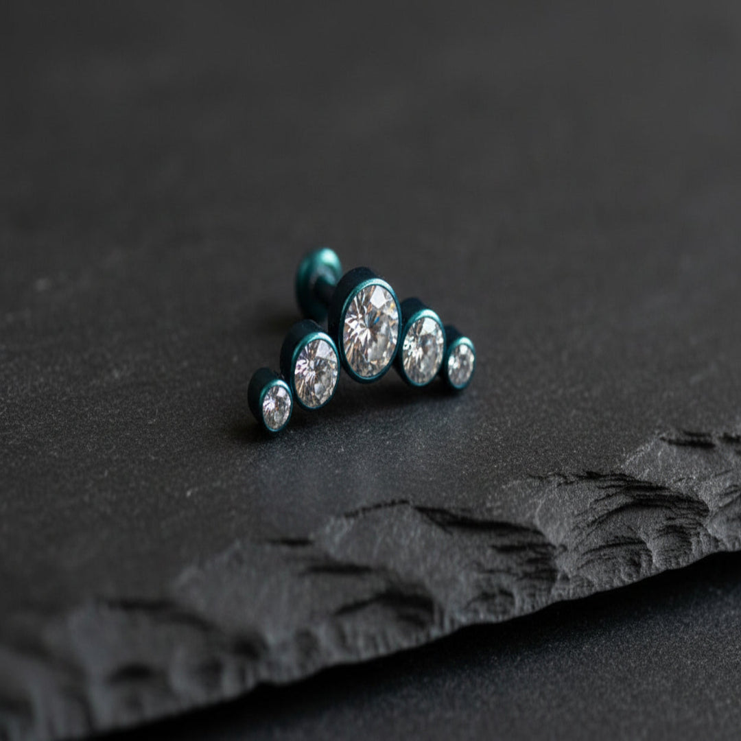 Teal Anodized CZ Crescent Threadless Jewelry