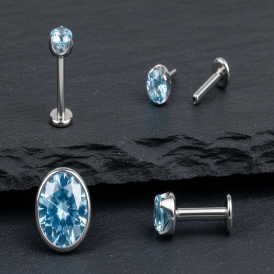 Baby Blue Prong CZ Threadless End