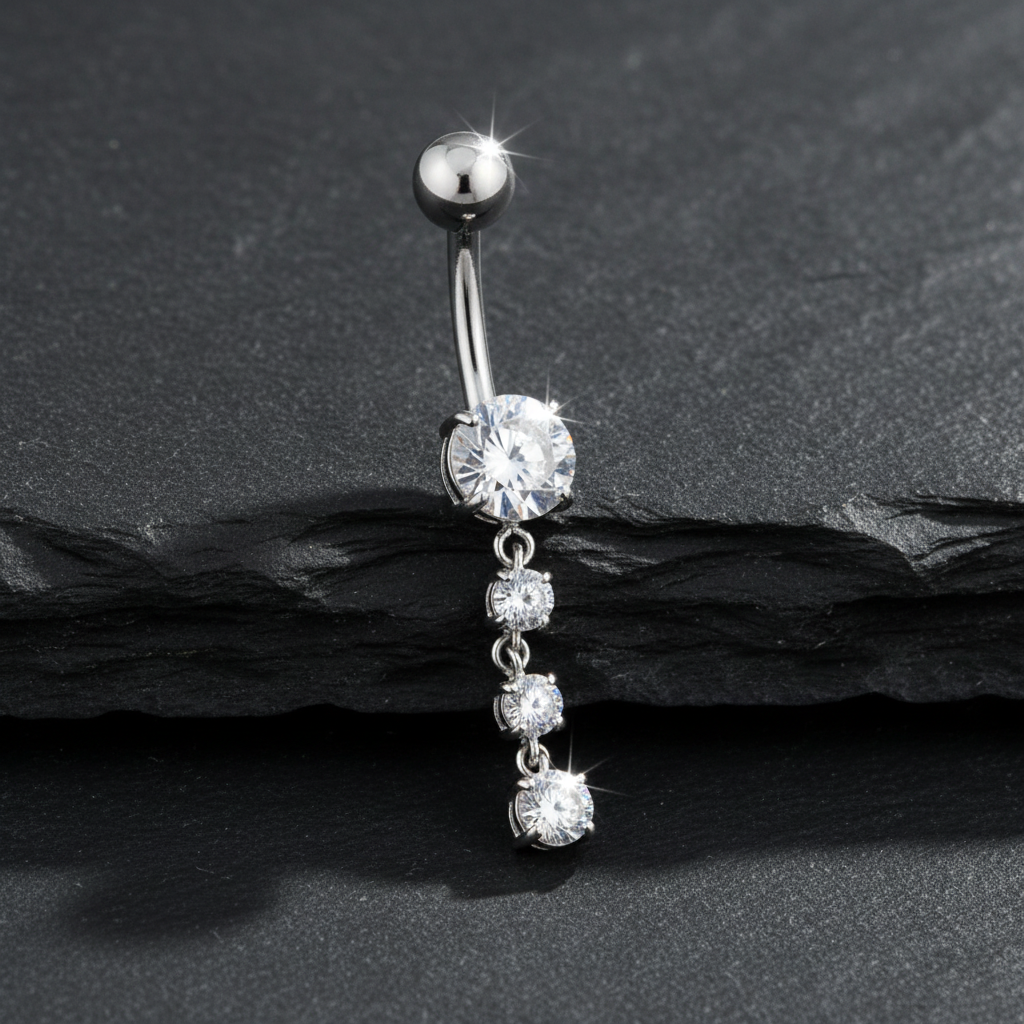 CZ Round Dangle Titanium Navel Ring