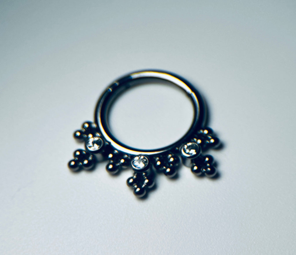CZ Tri-Bead Clicker Hoop Ring