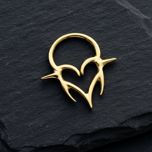Gold Titanium Heart Shaped Clicker Ring