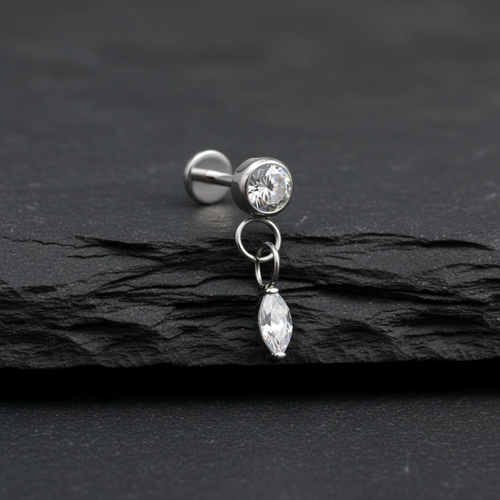 CZ Dangle Drop Labret Stud