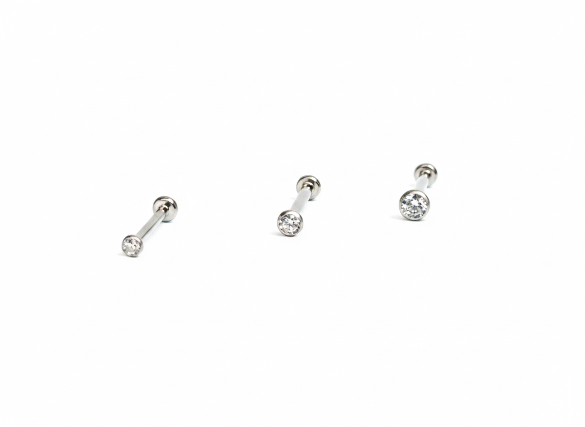 Threadless Studs with Bezel Set CZ Gem