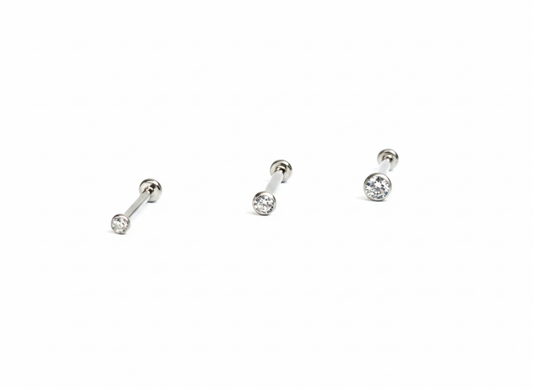 Threadless Studs with Bezel Set CZ Gem