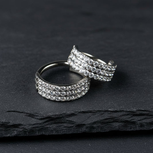 Silver Triple Row CZ Pavé Titanium Clicker Ring