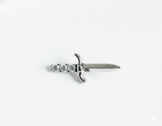 Silver CZ Dagger Titanium Labret Stud