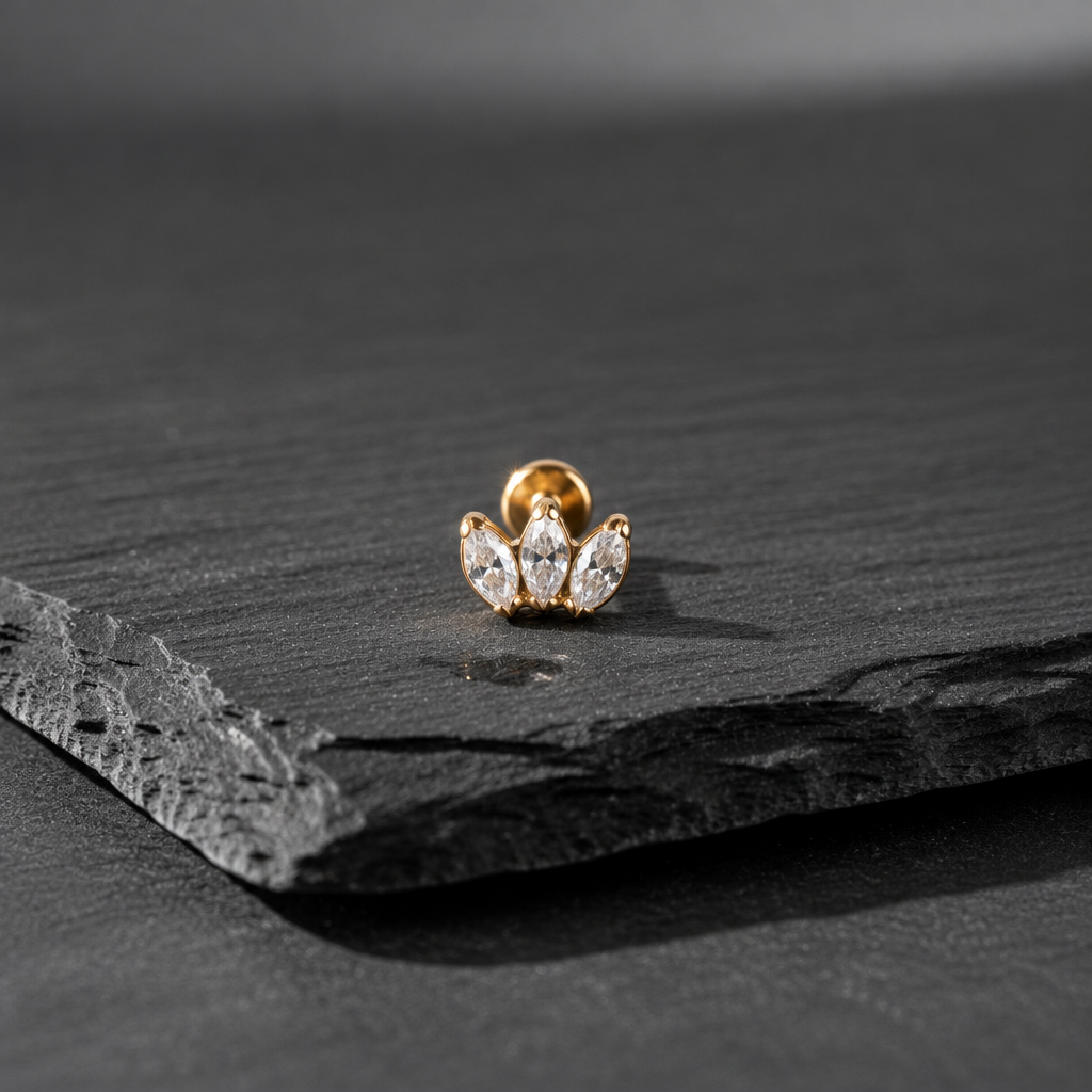 Eterna PVD threadless push pin stud on black rock