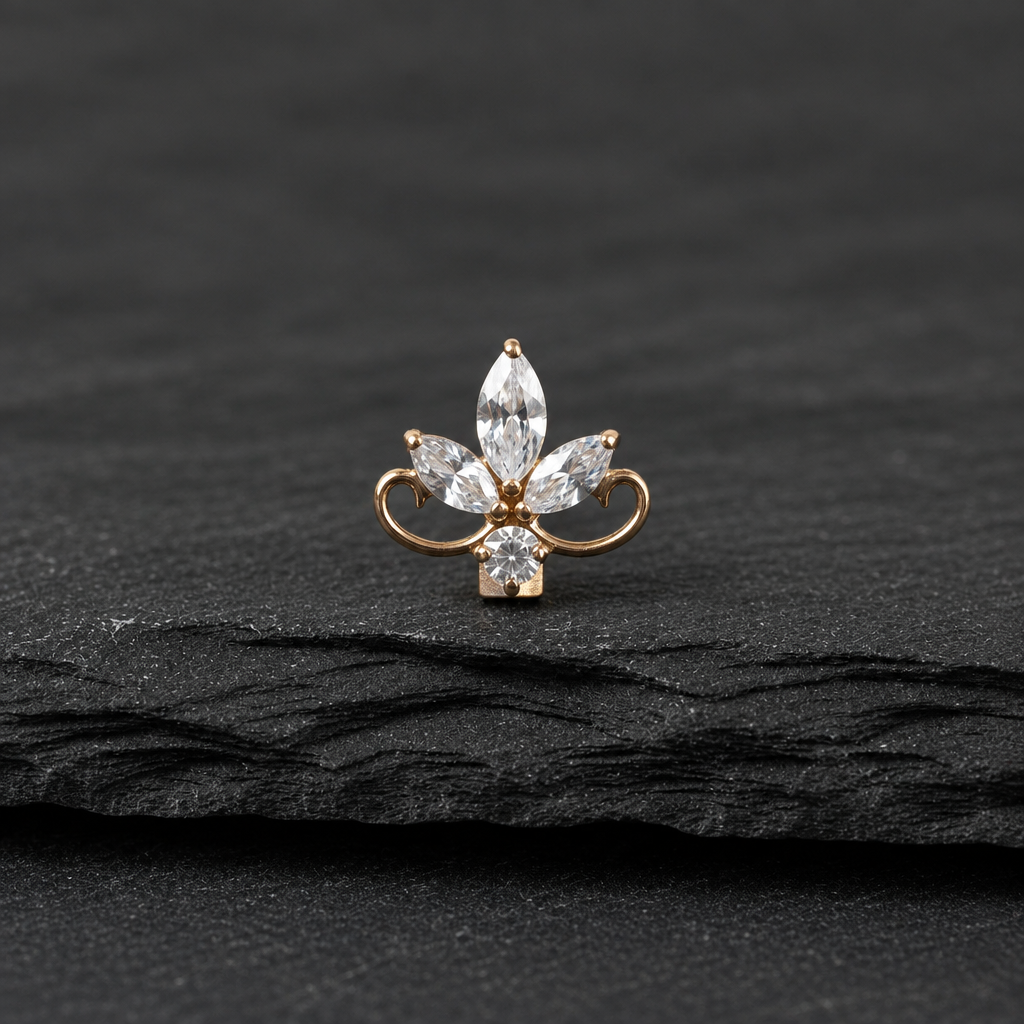 Royale PVD Internally Threaded Gem Stud on black rock