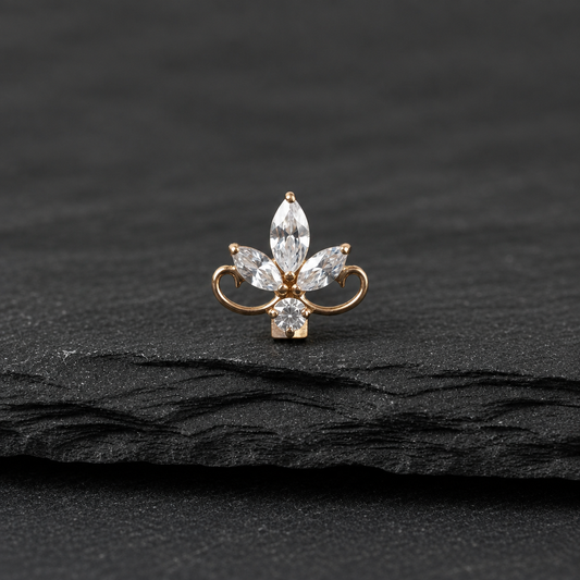 Royale PVD Internally Threaded Gem Stud on black rock