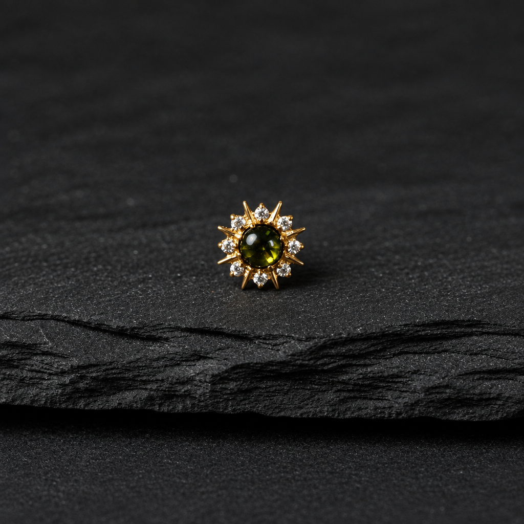 Solara PVD Internally Threaded Stud on black rock