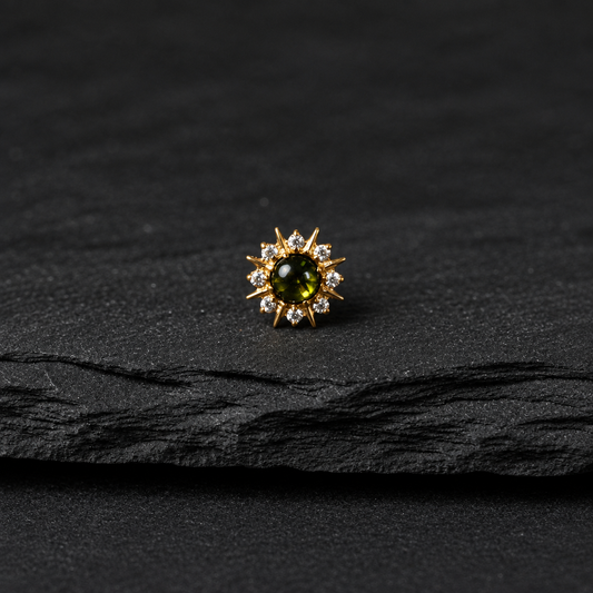 Solara PVD Internally Threaded Stud on black rock