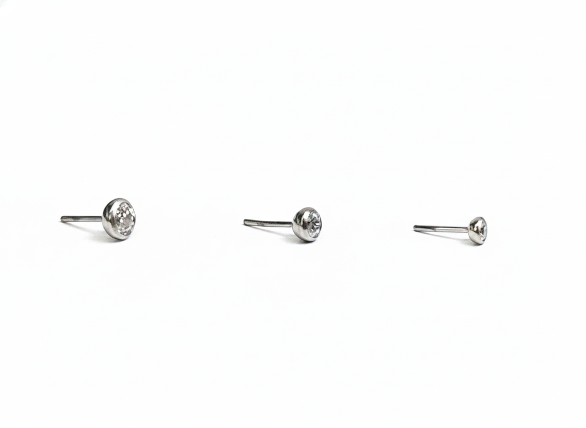 Threadless Studs with Bezel Set CZ Gem